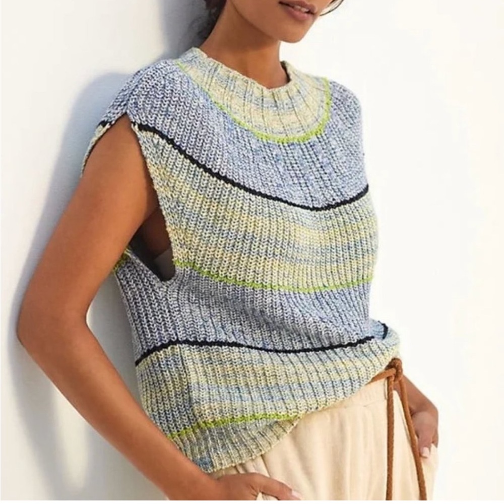 Anthropologie Daily Practice Sleeveless‎ Striped Knit Tank Blue Green XS